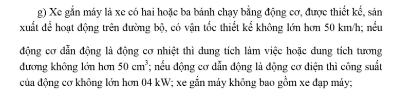 Điểm g khoản 1 Điều 34 Luật số 36/2024/QH15: định nghĩa xe gắn máy